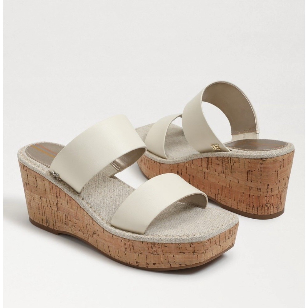 Sam Edelman Alissa Wedge Open Toe Sandals Slip On Retro Modern Beige 9.5M $120